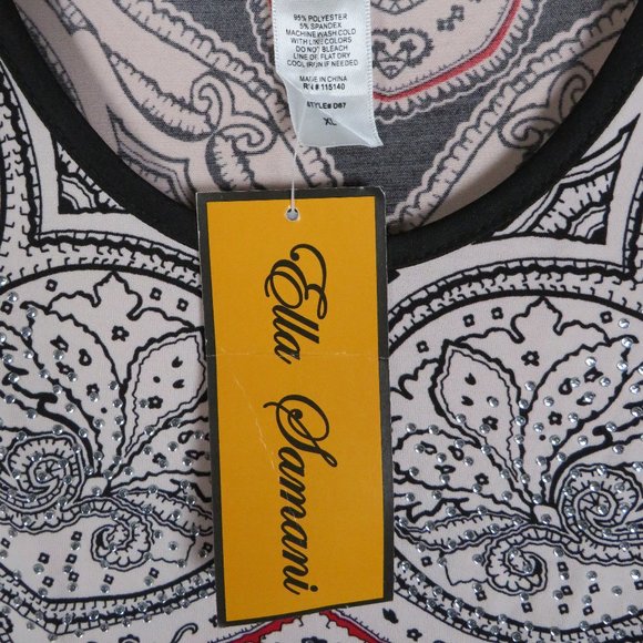 Ella Samani* Women's 3/4 Sleeve Boat Neck Curved Hem BOHO Design Blouse~ Size XL - Picture 5 of 10